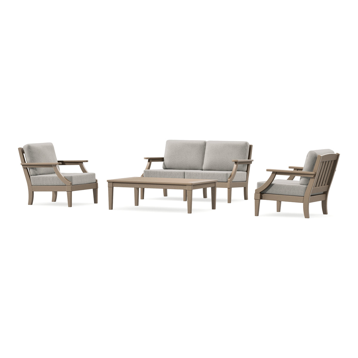 POLYWOOD PW Designer Series Estate Lounge 4-Piece Loveseat Set in Vintage Sahara / Weathered Tweed