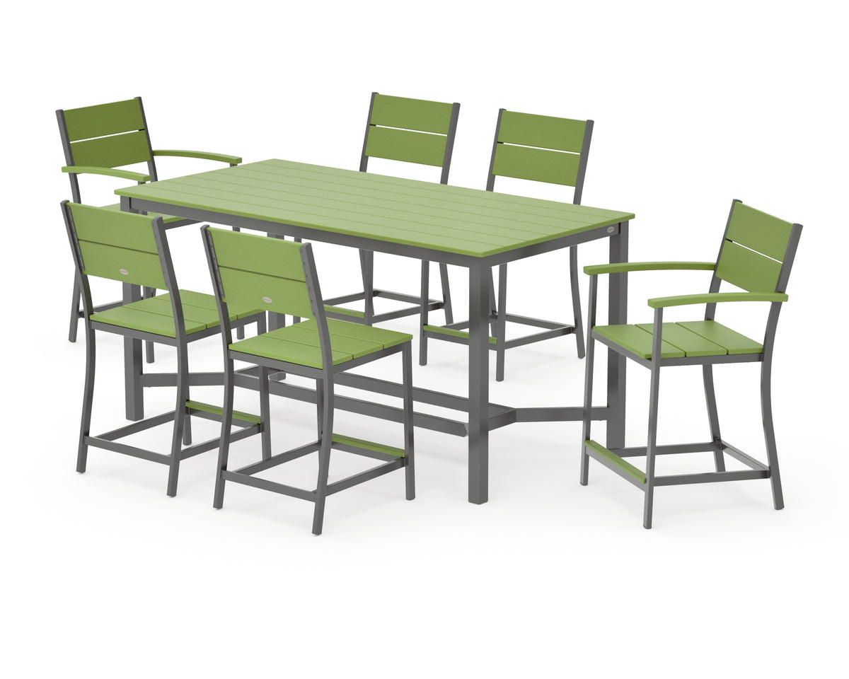 POLYWOOD Main Street 7-Piece Counter Set in Charcoal / Lime