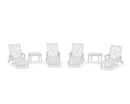 POLYWOOD Chippendale 6-Piece Chaise Set with Arms and Wheels in Vintage White