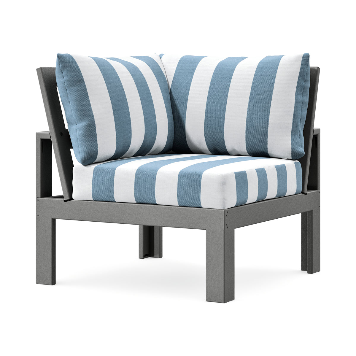 POLYWOOD Modular Corner Chair in Slate Grey / Cabana Stripe Sky Blue