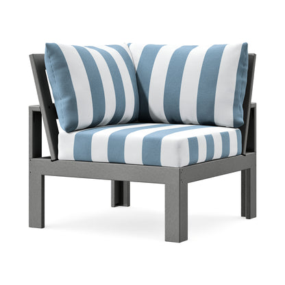 POLYWOOD Modular Corner Chair in Slate Grey / Cabana Stripe Sky Blue