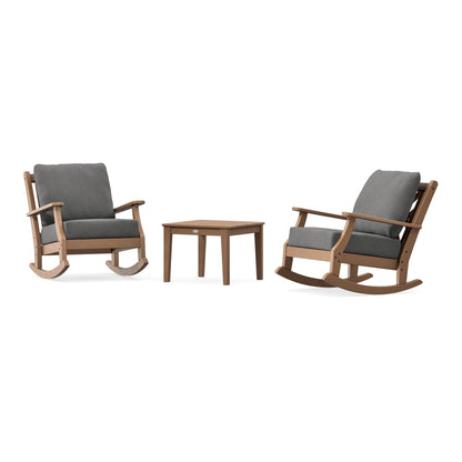 POLYWOOD Country Living Wovendale 3-Piece Deep Seating Rocker Set in Teak