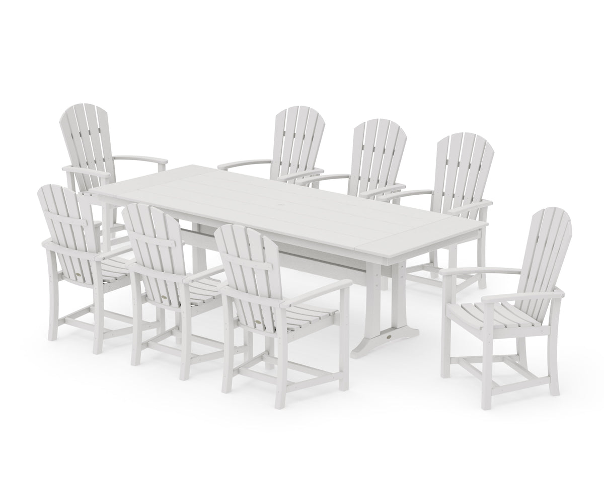 POLYWOOD Palm Coast 9-Piece Farmhouse Dining Set with Trestle Legs in Vintage White
