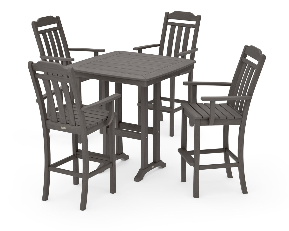 POLYWOOD Cottage 5-Piece Bar Set with Trestle Legs in Driftwood