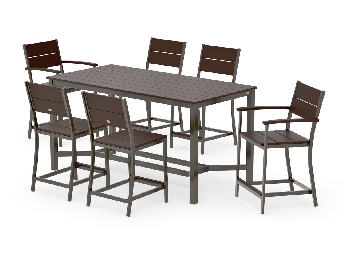 POLYWOOD Main Street 7-Piece Counter Set in Bronze / Mahogany