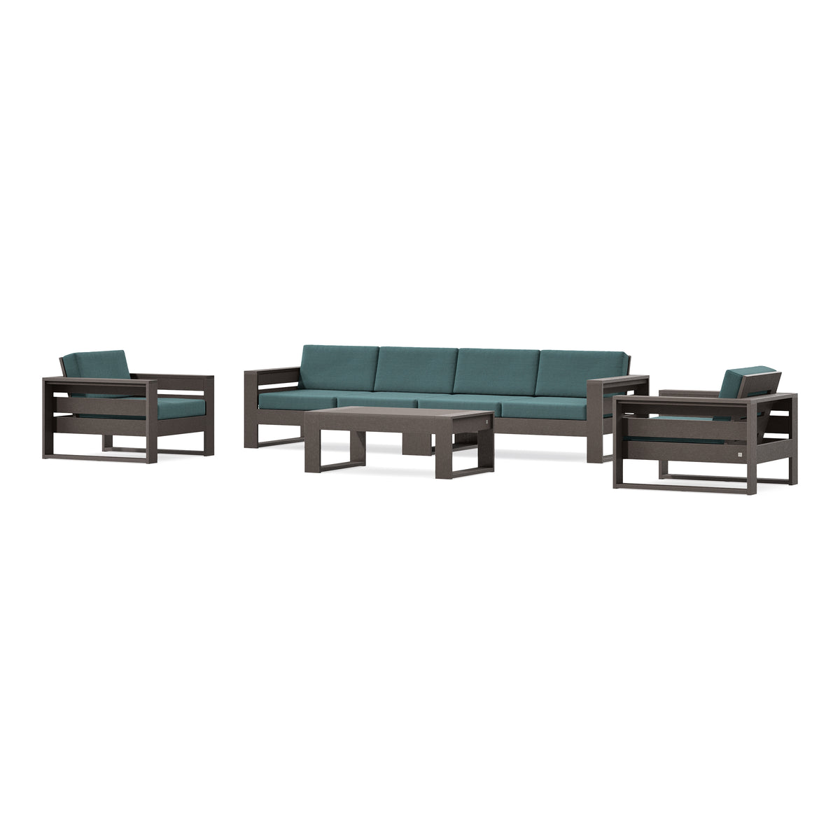 POLYWOOD PW Designer Series Latitude 5-Piece Lounge Sofa Set in Vintage Coffee / Ocean Teal