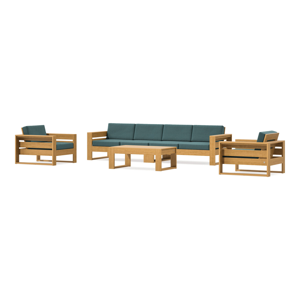 POLYWOOD PW Designer Series Latitude 5-Piece Lounge Sofa Set in Natural / Ocean Teal