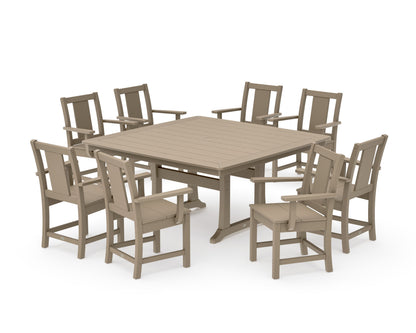POLYWOOD Prairie 9-Piece Square Dining Set with Trestle Legs in Vintage Sahara