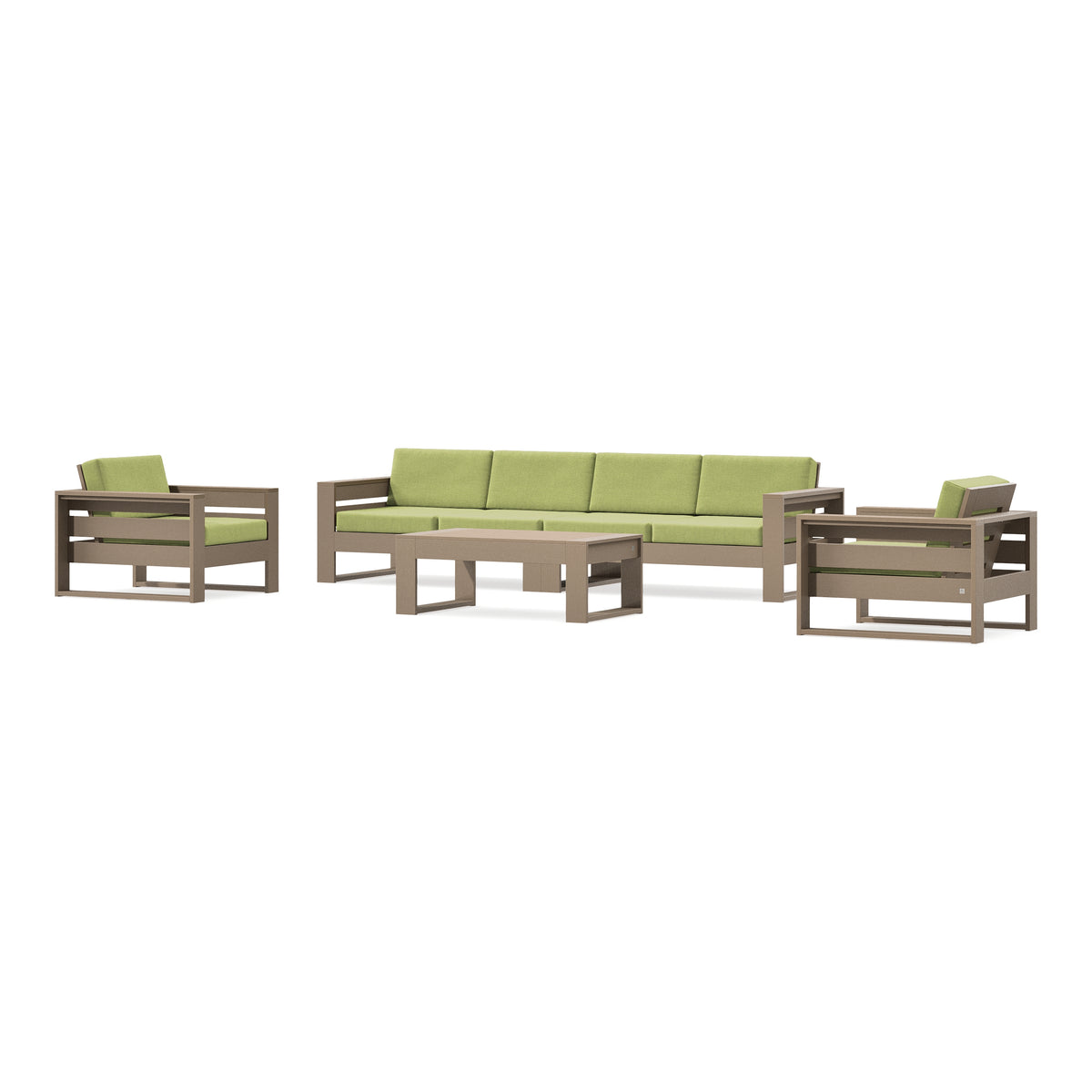 POLYWOOD PW Designer Series Latitude 5-Piece Lounge Sofa Set in Vintage Sahara / Chartreuse Boucle