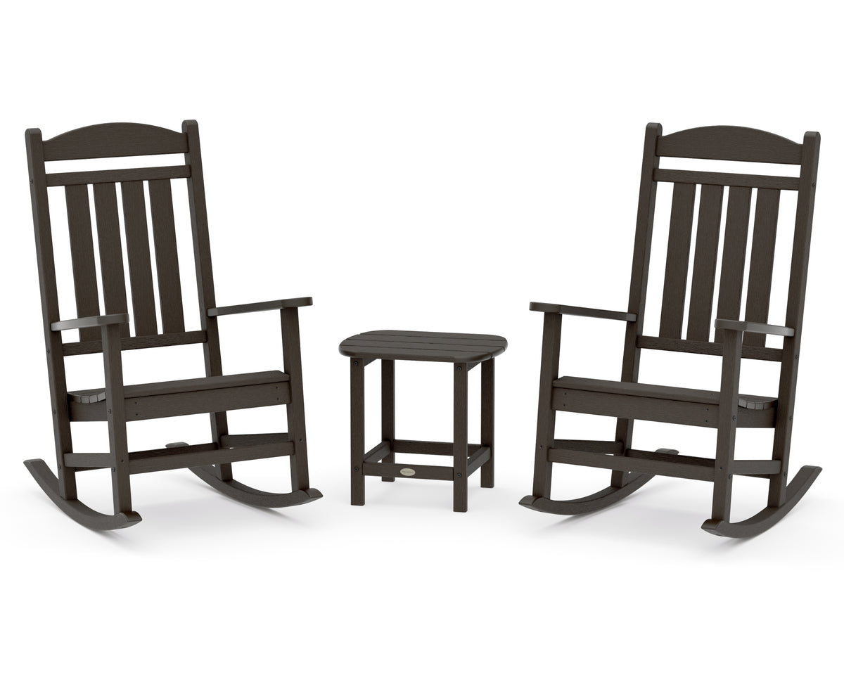 POLYWOOD Presidential 3-Piece Rocking Chair Set with 18" South Beach Side Table in Vintage Coffee