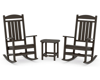 POLYWOOD Presidential 3-Piece Rocking Chair Set with 18" South Beach Side Table in Vintage Coffee