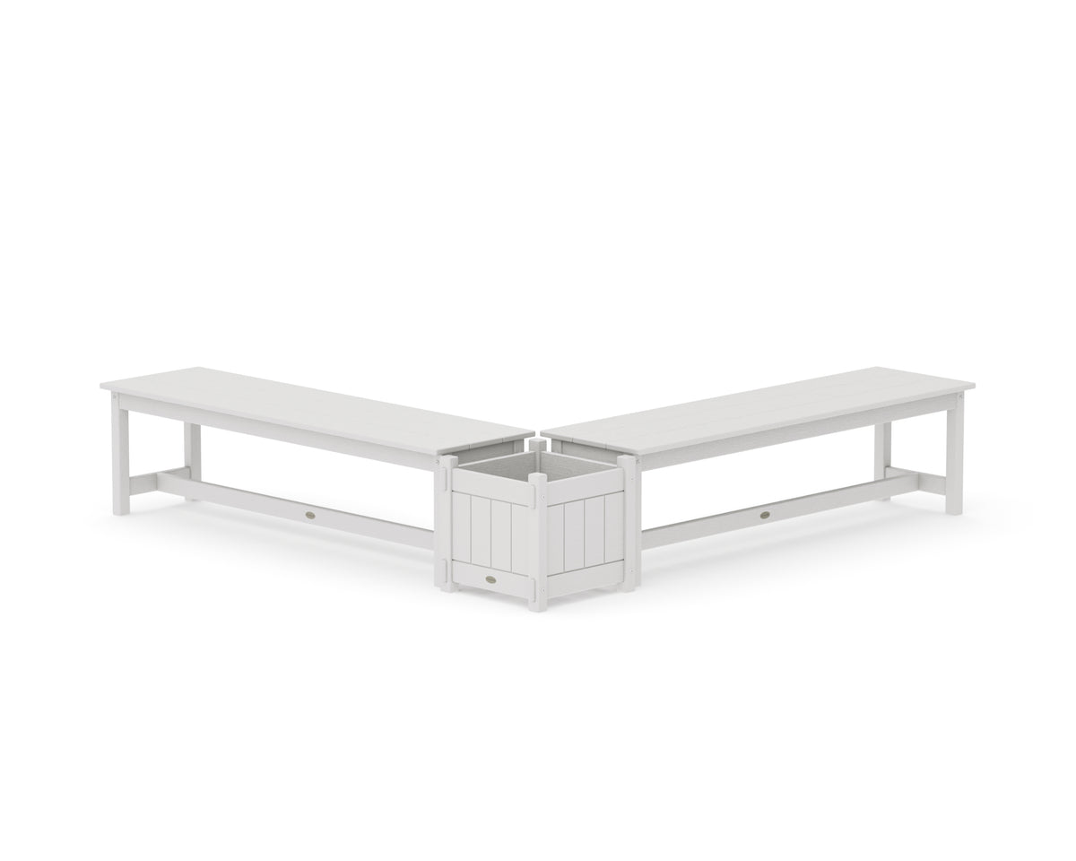 POLYWOOD 60" Vineyard L-Shaped Planter Bench Set in Vintage White