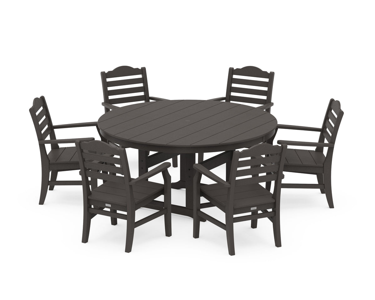 POLYWOOD Savannah 7-Piece Arm Chair Round Farmhouse Dining Set in Vintage Coffee