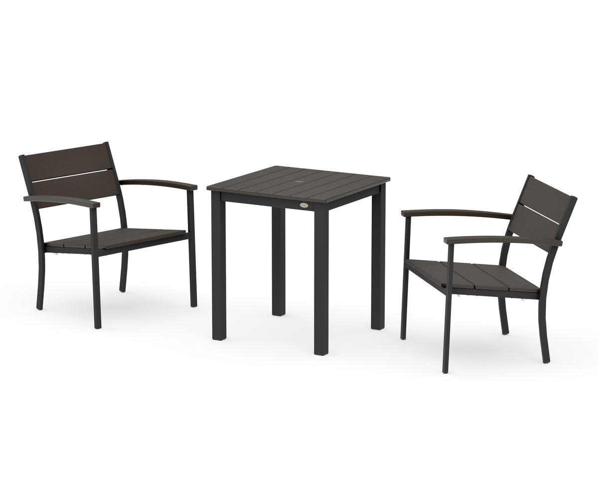 POLYWOOD Main Street 3-Piece Square Dining Set in Black / Vintage Coffee