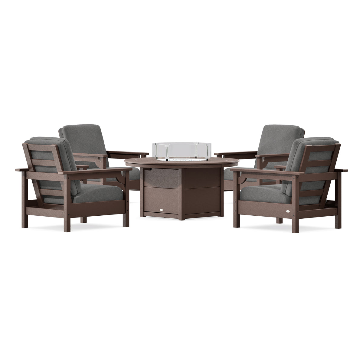 POLYWOOD Club 5-Piece Conversation Set with Fire Pit Table in Mahogany