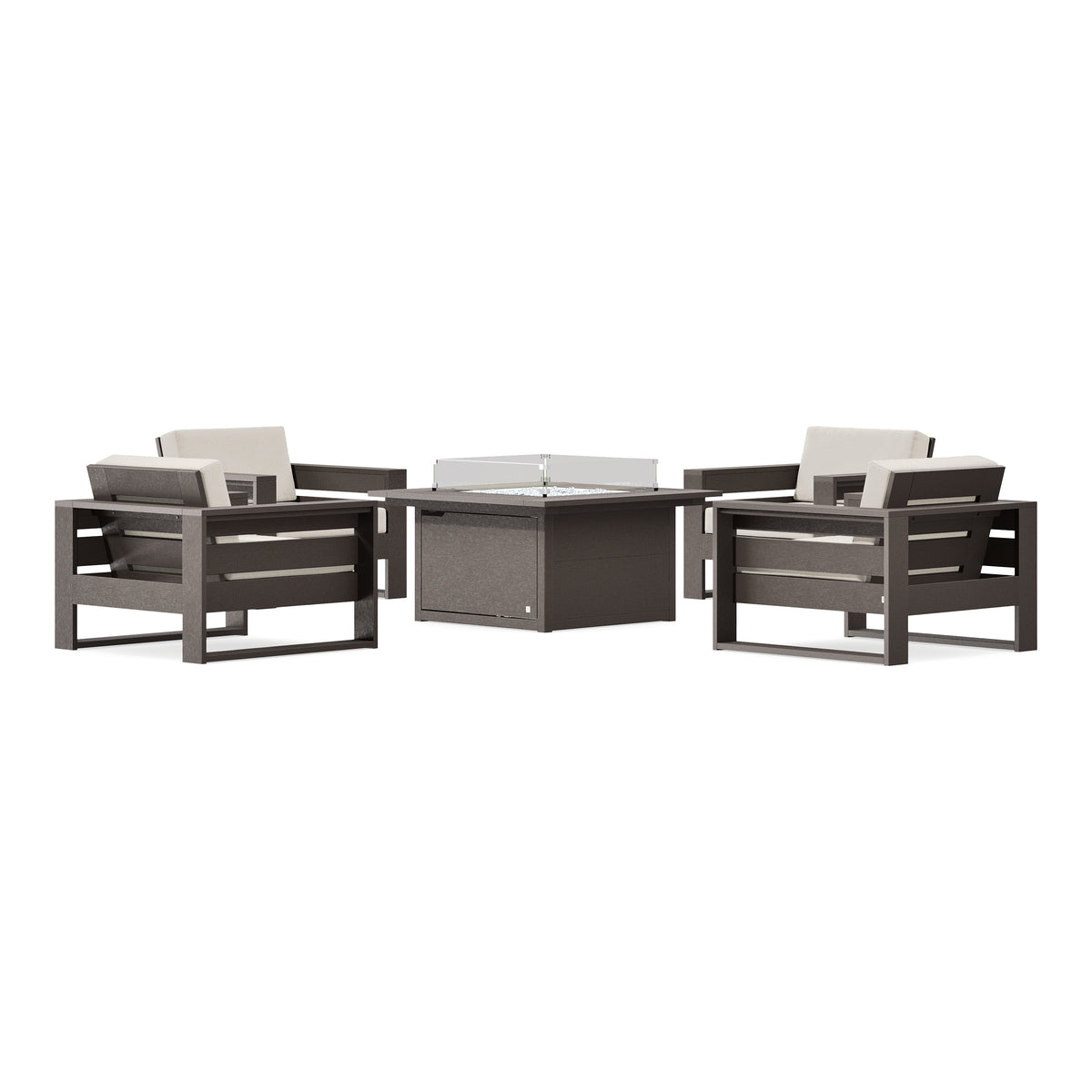 POLYWOOD PW Designer Series Latitude 5-Piece Lounge Fire Table Set in Vintage Coffee / Dune Burlap