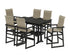 POLYWOOD EDGE Woven Highback Arm Chair 7-Piece Farmhouse Bar Set with Trestle Legs in Black / Dune Grass