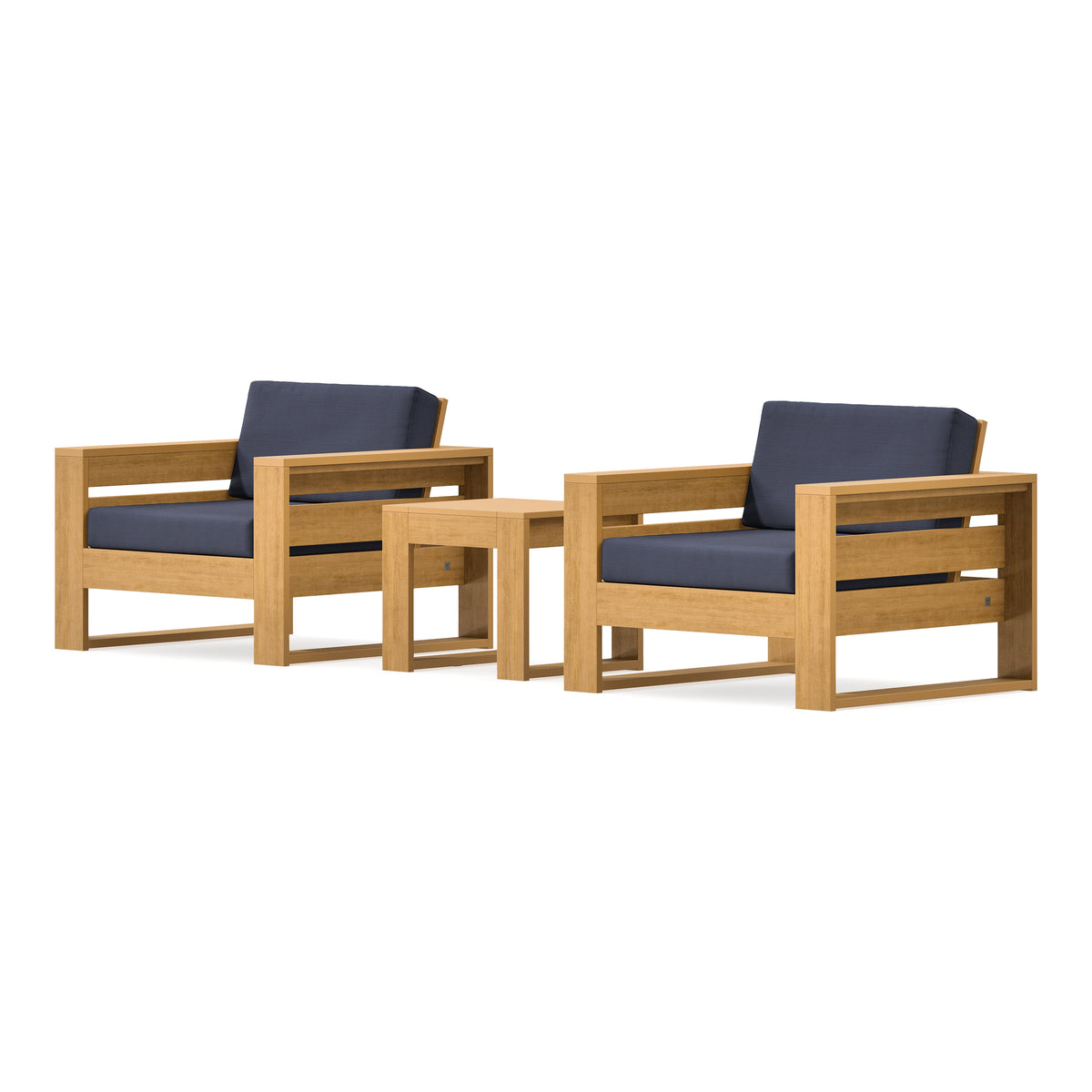 POLYWOOD PW Designer Series Latitude 3-Piece Lounge Chair Set in Natural / Navy Linen