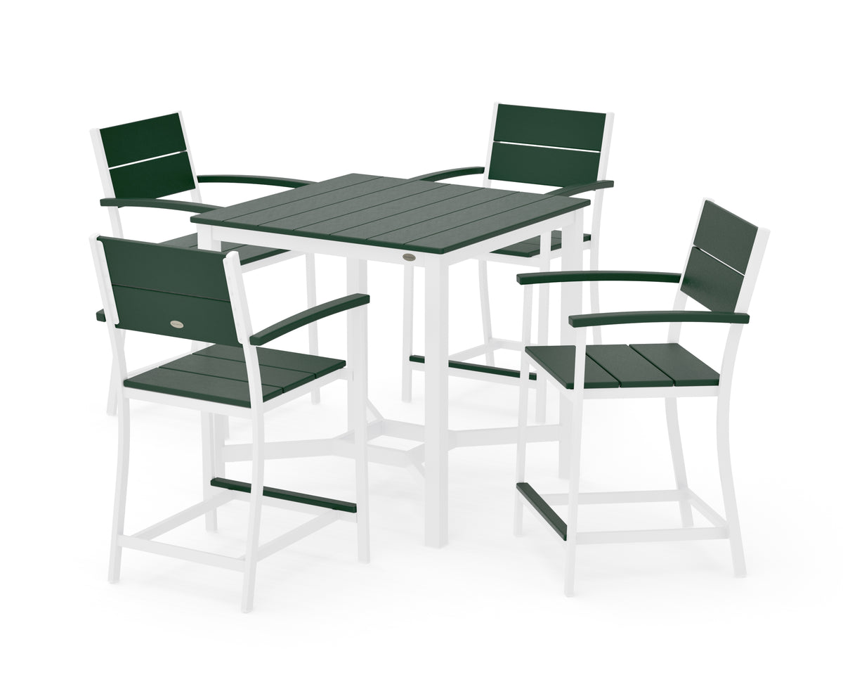 POLYWOOD Main Street 5-Piece Counter Set in White / Green