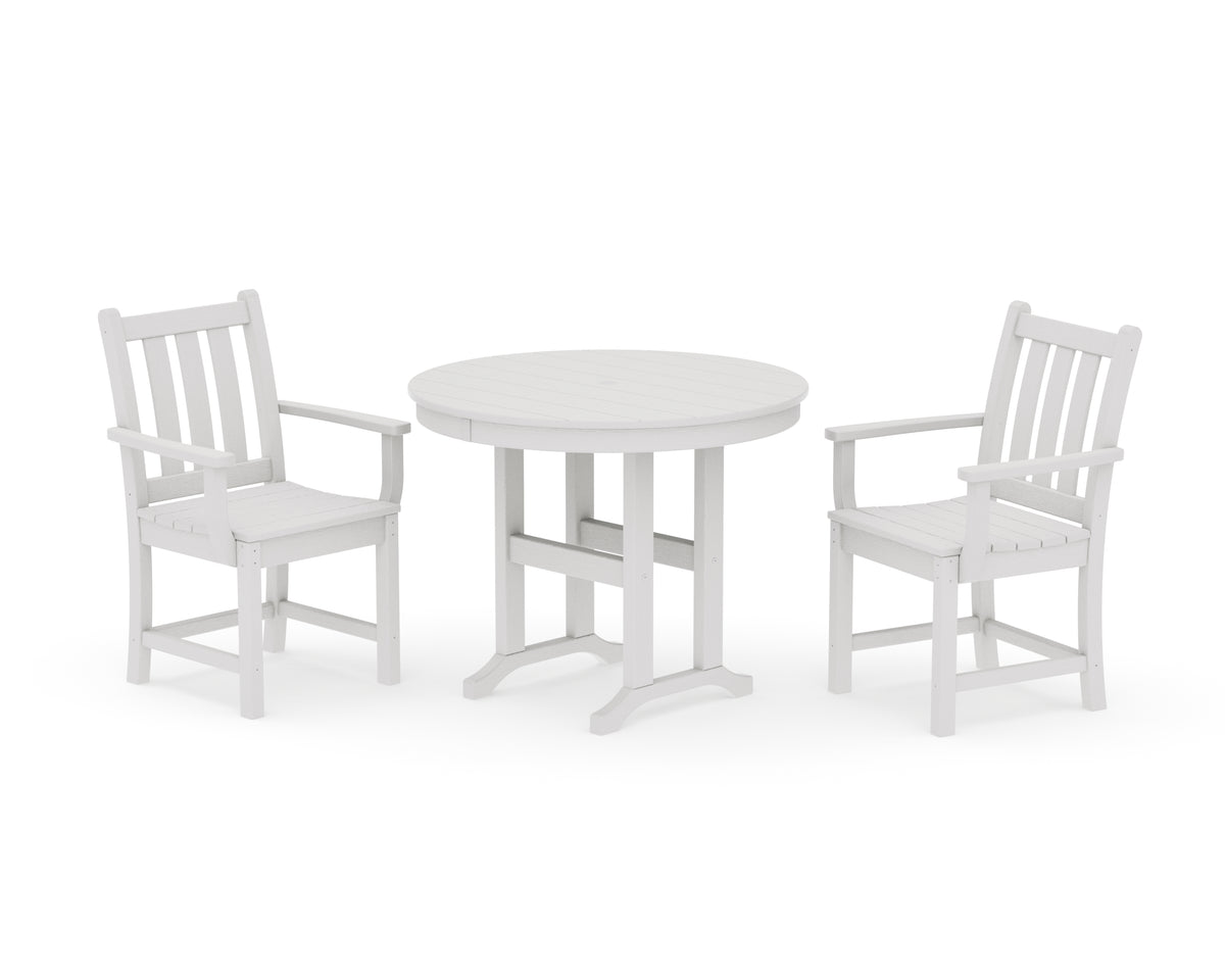 POLYWOOD Traditional Garden 3-Piece Round Dining Set in Vintage White