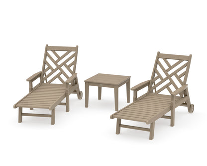 POLYWOOD Chippendale 3-Piece Chaise Set with Arms and Wheels in Vintage Sahara