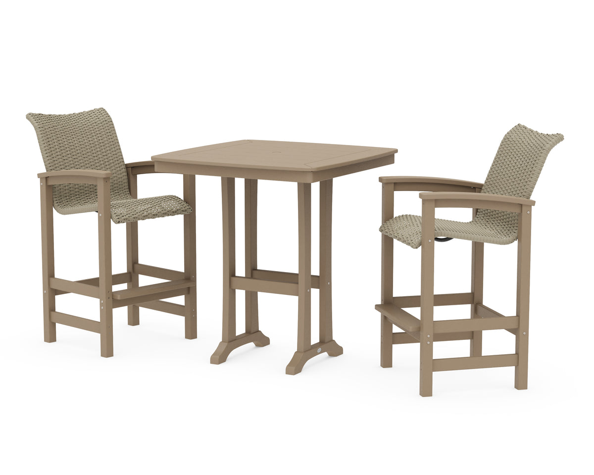POLYWOOD Coastal Woven 3-Piece Bar Set in Vintage Sahara / Dune Grass