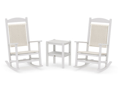 POLYWOOD Presidential Woven Rocker 3-Piece Set in Vintage White / White Loom