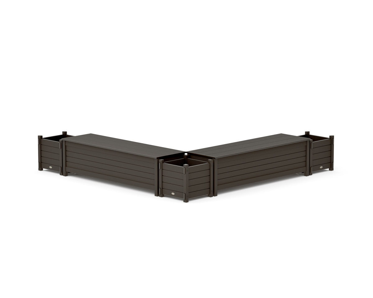 POLYWOOD 60" Nautical L-Shaped Planter Storage Bench Corner Set in Vintage Coffee