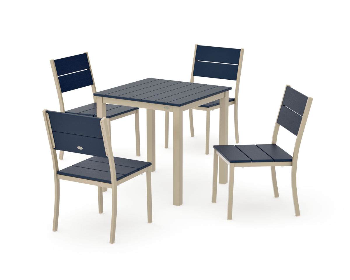 POLYWOOD Main Street 5-Piece Square Dining Set- Small in Sand / Navy