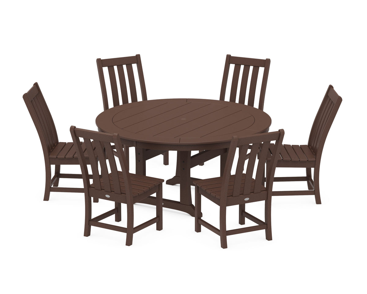 POLYWOOD Vineyard 7-Piece Side Chair Round Dining Set in Mahogany