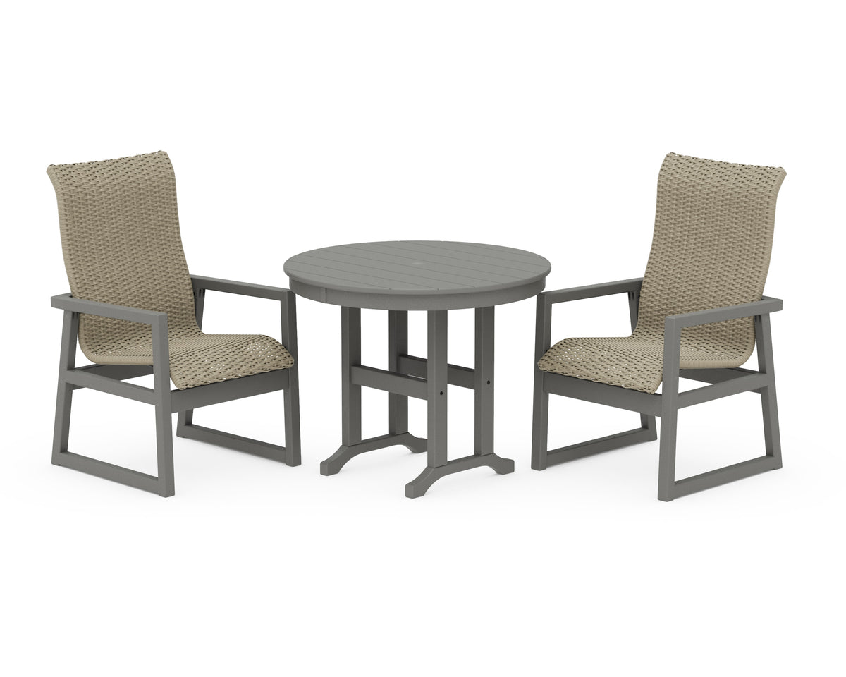 POLYWOOD EDGE Woven High-Back 3-Piece Farmhouse Dining Set in Slate Grey / Dune Grass