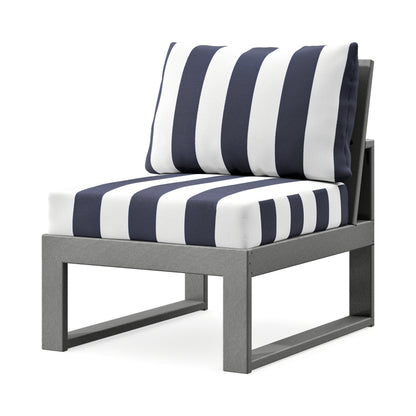 POLYWOOD Modular Armless Chair in Slate Grey / Cabana Stripe Navy