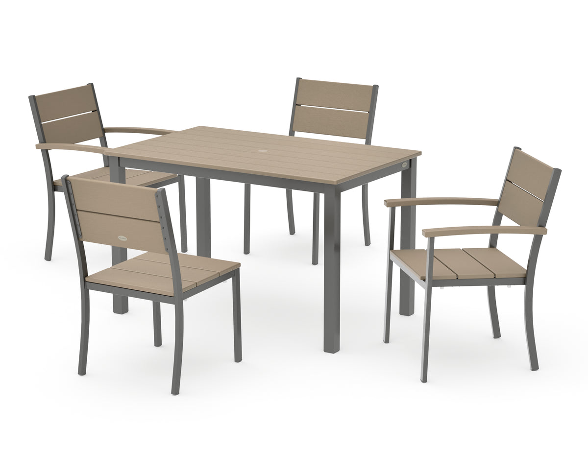POLYWOOD Main Street 5-Piece Dining Set with Main Street 30 x 48 Dining Table in Charcoal / Vintage Sahara