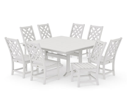 POLYWOOD Wovendale Side Chair 9-Piece Square Farmhouse Dining Set with Trestle Legs in Vintage White
