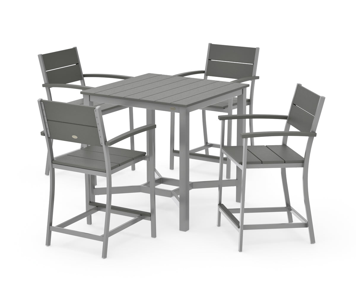 POLYWOOD Main Street 5-Piece Counter Set in Silver / Slate Grey