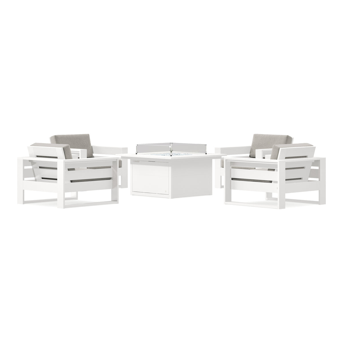 POLYWOOD PW Designer Series Latitude 5-Piece Lounge Fire Table Set in Vintage White / Weathered Tweed