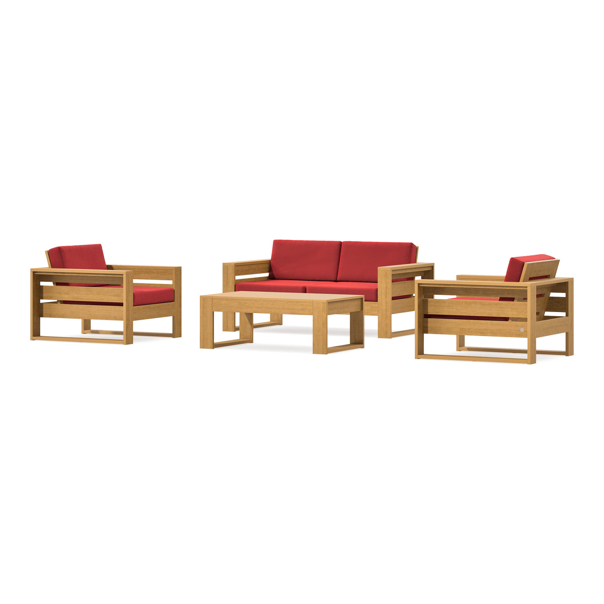 POLYWOOD PW Designer Series Latitude 4-Piece Lounge Loveseat Set in Natural / Crimson Linen