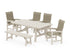 POLYWOOD Coastal Woven High-Back 6-Piece Rustic Farmhouse Dining Set with Bench in Sand / Dune Grass