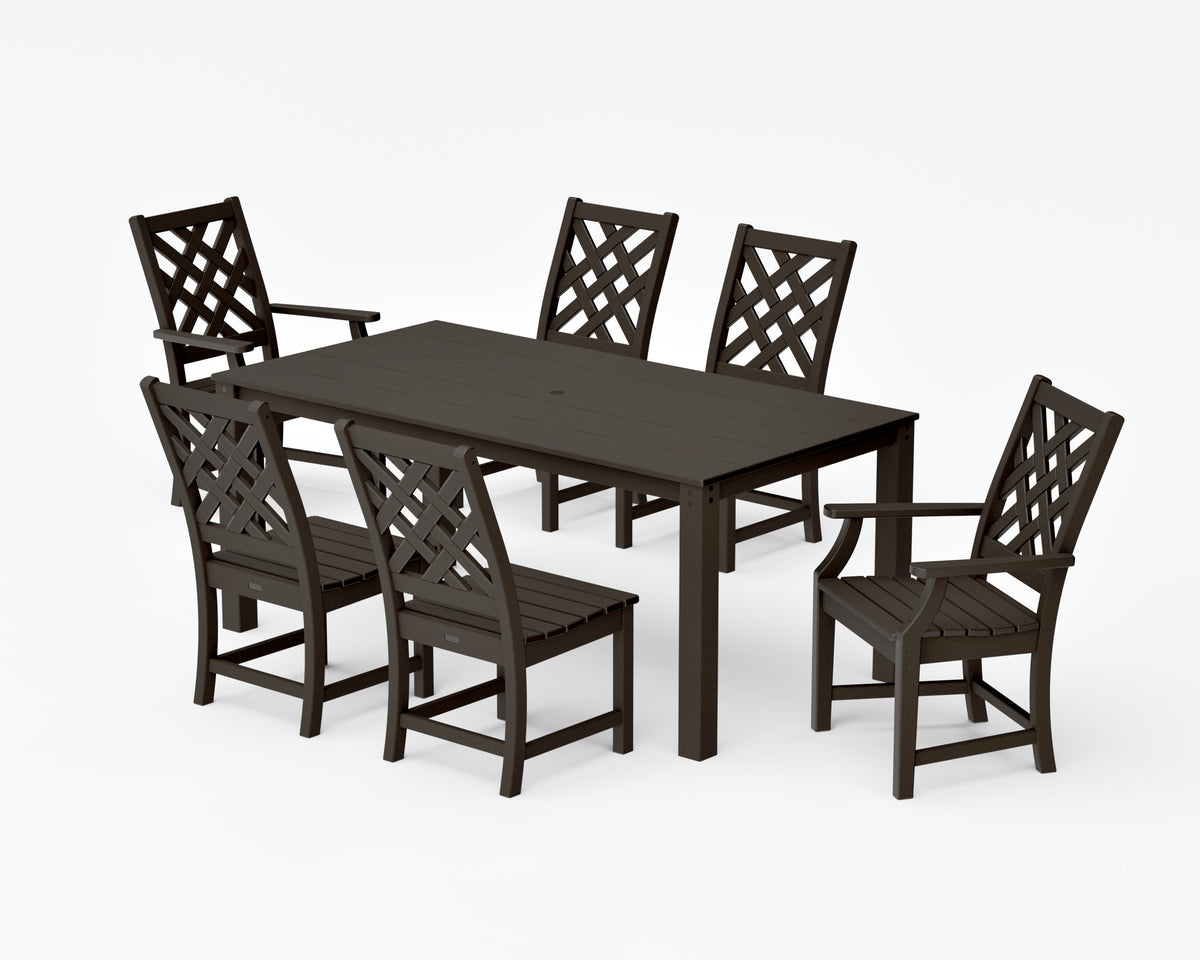 POLYWOOD Wovendale 7-Piece Parsons Dining Set in Vintage Coffee