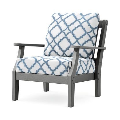 POLYWOOD Chinoiserie Deep Seating Chair in Slate Grey / Trellis Sky Blue