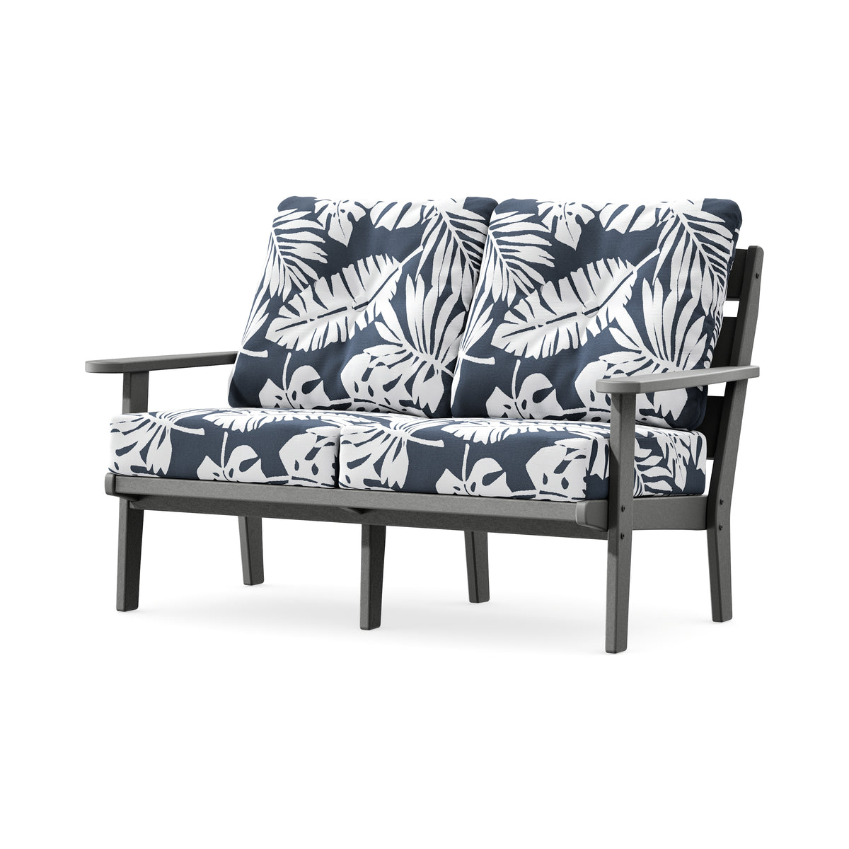 POLYWOOD Lakeside Deep Seating Loveseat in Slate Grey / Leaf Marine Indigo