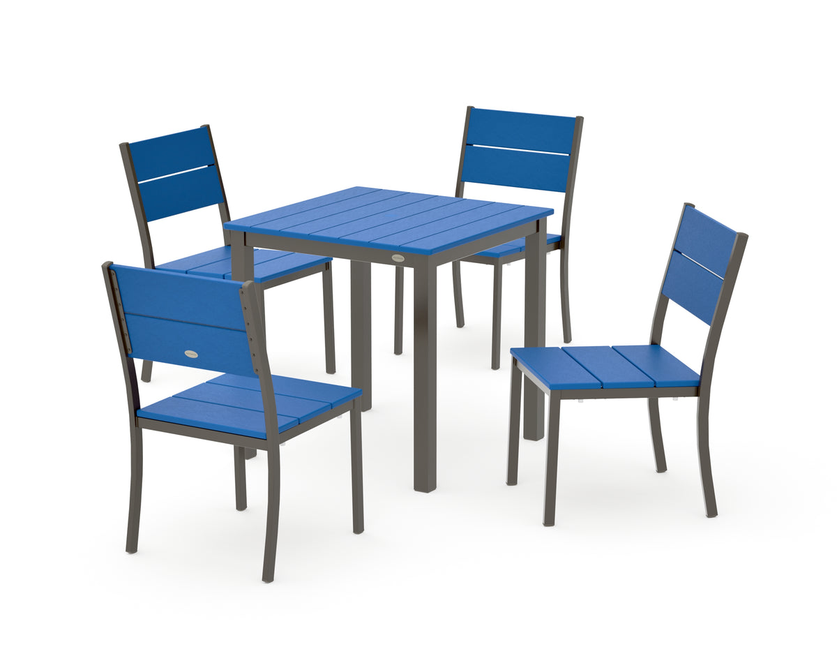 POLYWOOD Main Street 5-Piece Square Dining Set- Small in Bronze / Pacific Blue
