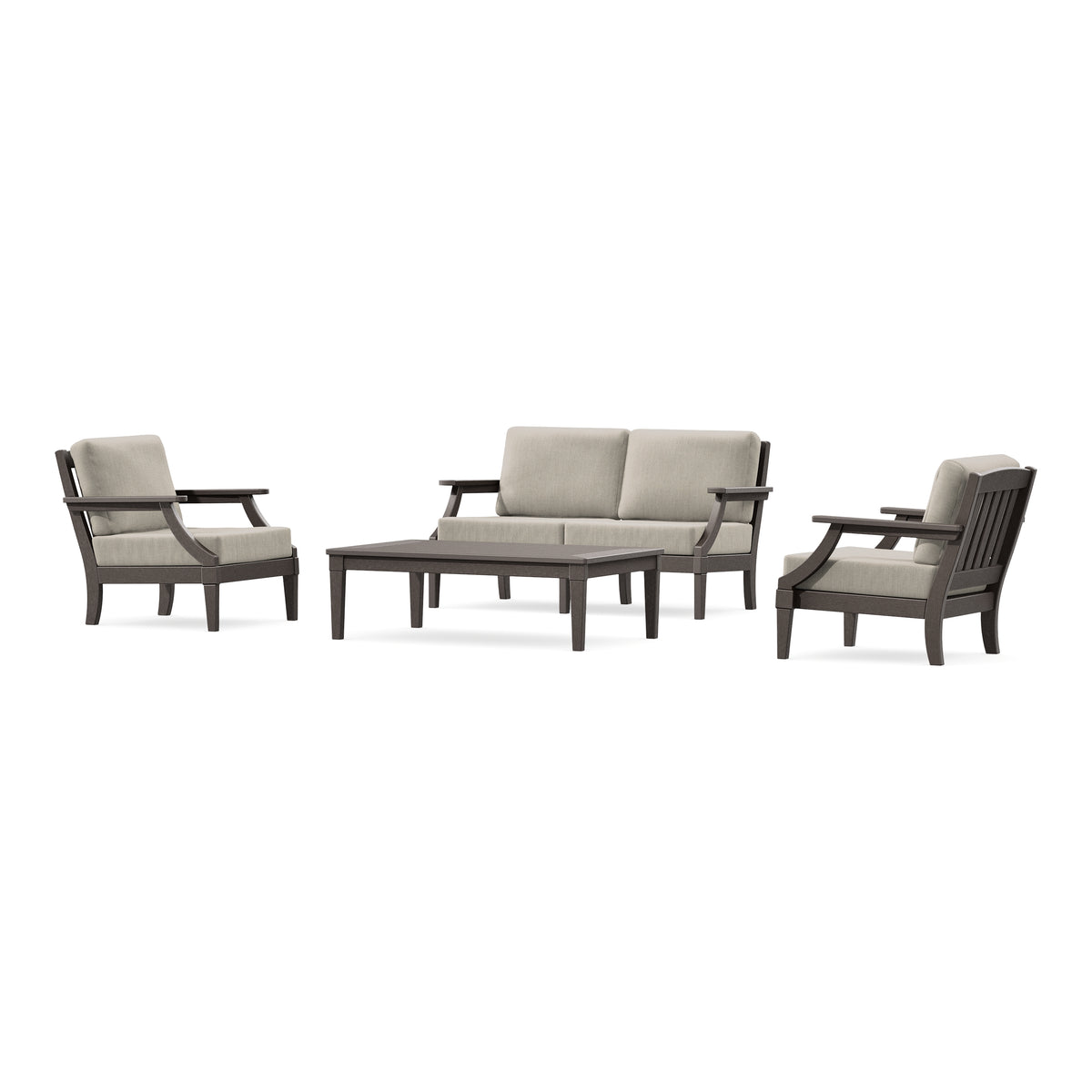 POLYWOOD PW Designer Series Estate Lounge 4-Piece Loveseat Set in Vintage Coffee / Cast Ash