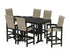POLYWOOD Coastal Woven High-Back Arm Chair 7-Piece Bar Set with Trestle Legs in Black / Dune Grass