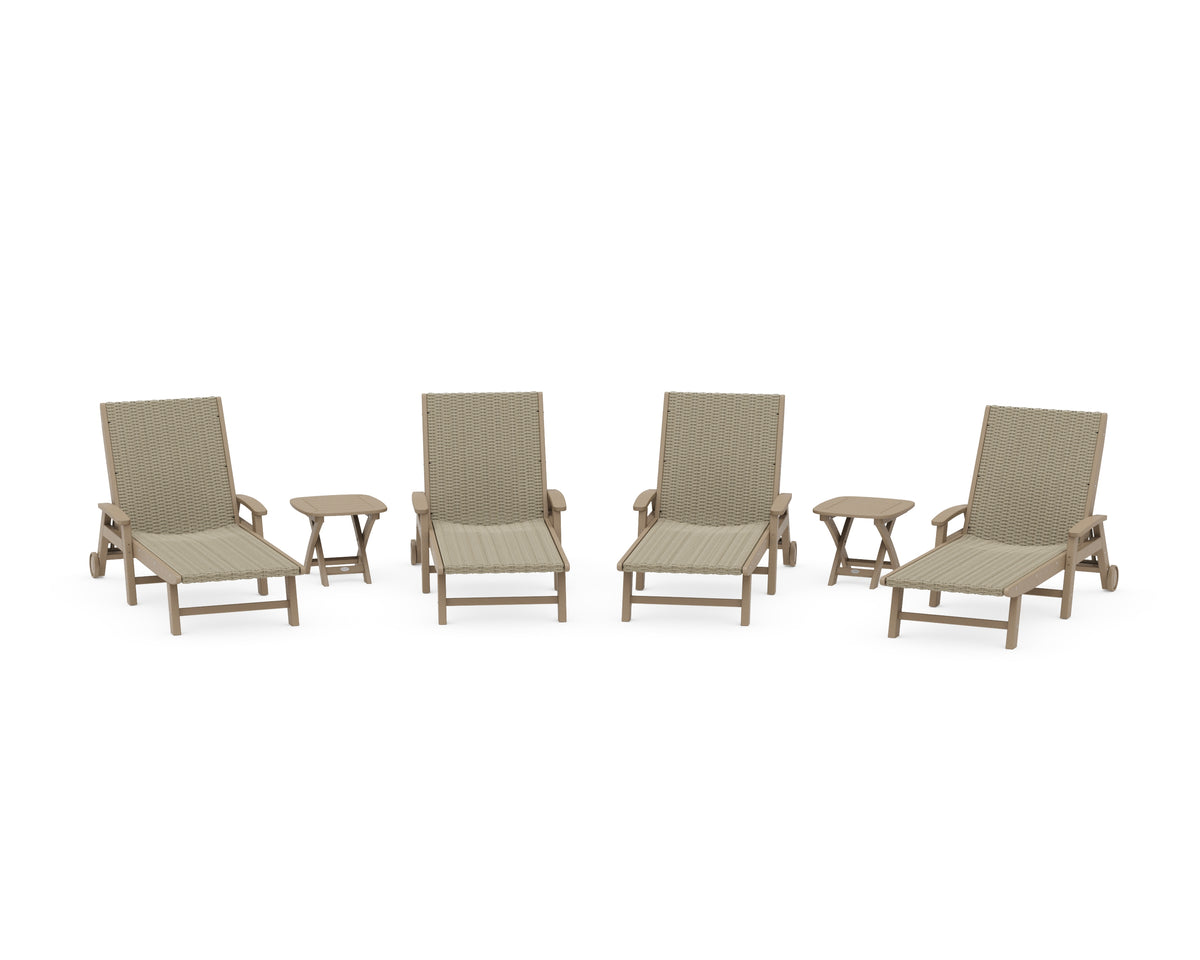 POLYWOOD 6-Piece Coastal Woven Chaise with Arms and Wheels Lounge Set in Vintage Sahara / Dune Grass