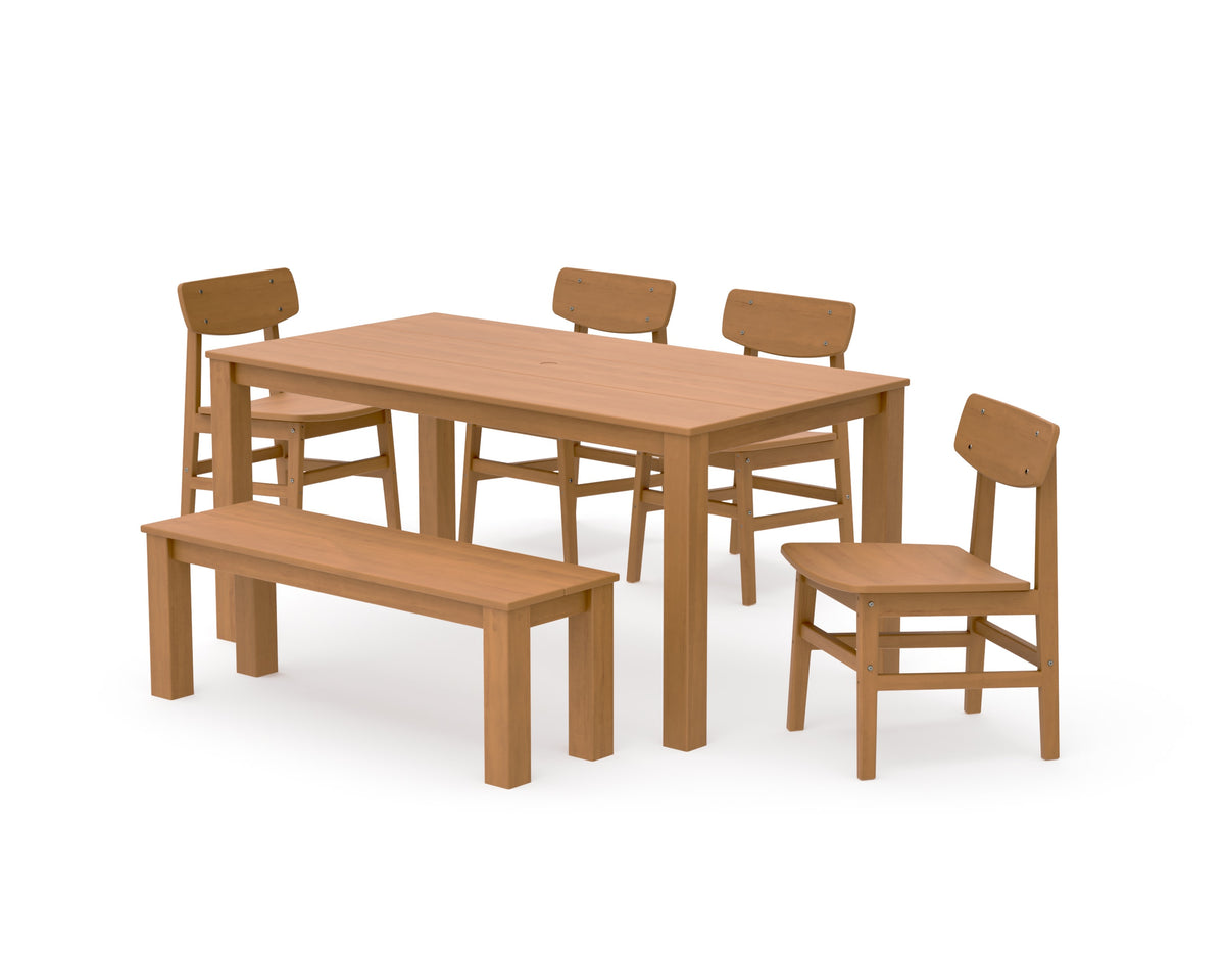 POLYWOOD Modern Studio Urban Chair 6-Piece Parsons Dining Set with Bench in Natural