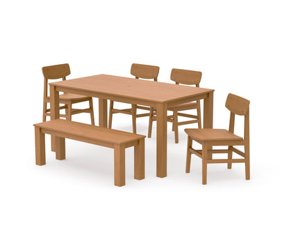 POLYWOOD Modern Studio Urban Chair 6-Piece Parsons Dining Set with Bench in Natural