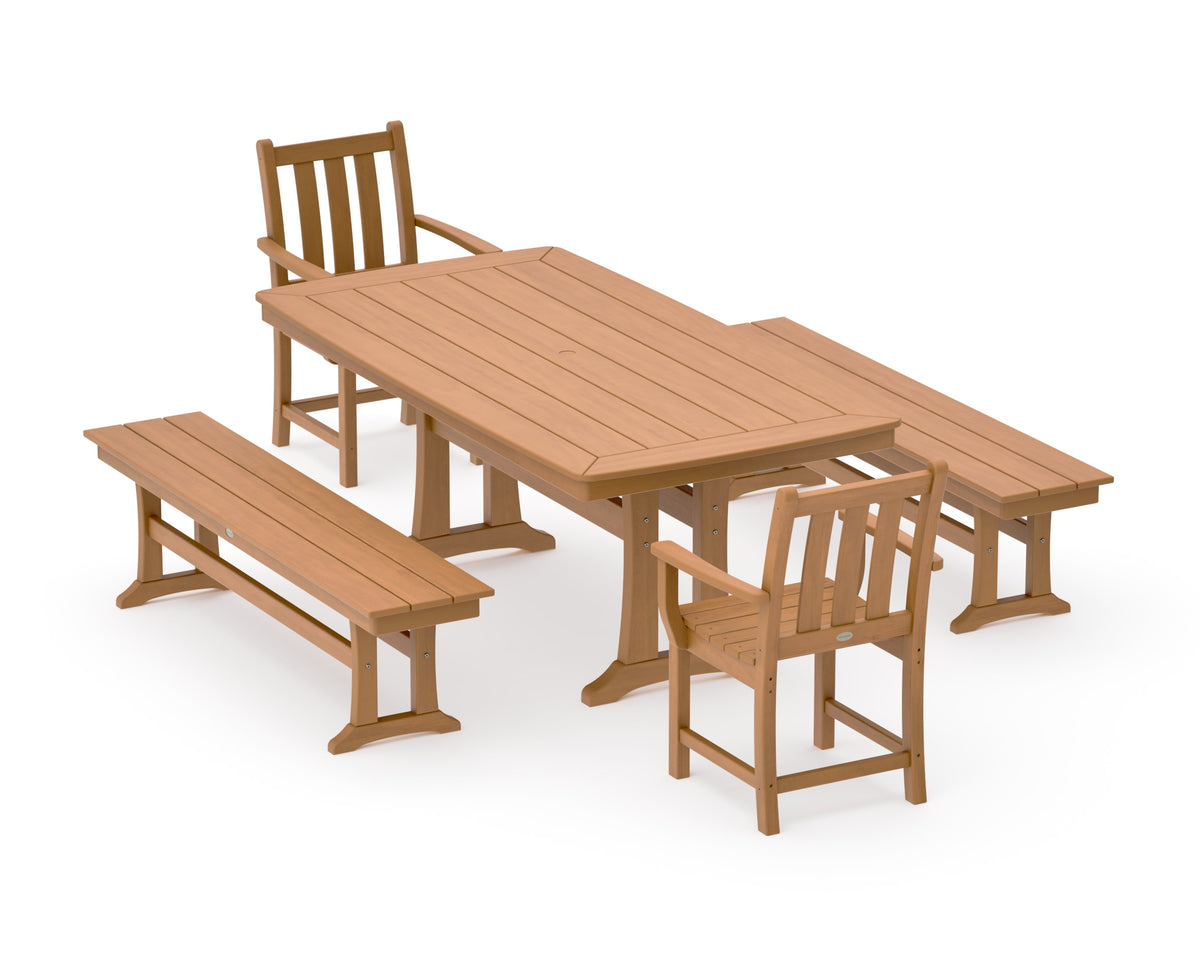 POLYWOOD Traditional Garden 5-Piece Dining Set with Trestle Legs - 38" x 73" Table in Natural