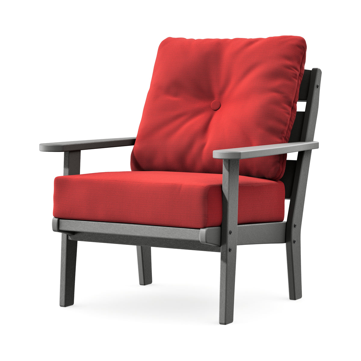 POLYWOOD Lakeside Deep Seating Chair in Slate Grey / Crimson Linen