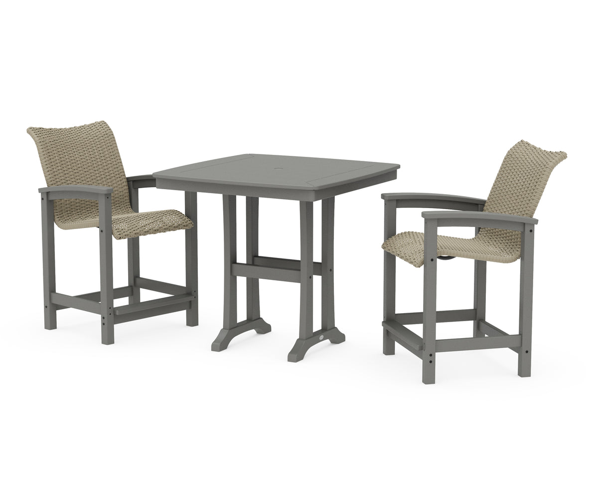 POLYWOOD Coastal Woven 3-Piece Counter Set with Trestle Legs in Slate Grey / Dune Grass